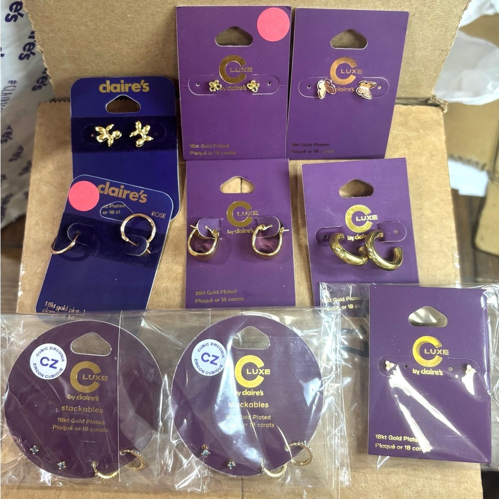 C Luxe 18k Gold Plated Earrings Collection of 9 Sets